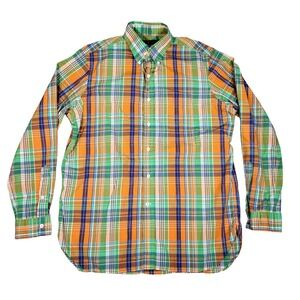 Ralph Lauren Shirt Mens L Plaid Orange Green Blue Button Down Preppy Long Sleeve